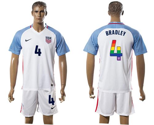 USA #4 Bradley White Rainbow Soccer Country Jersey